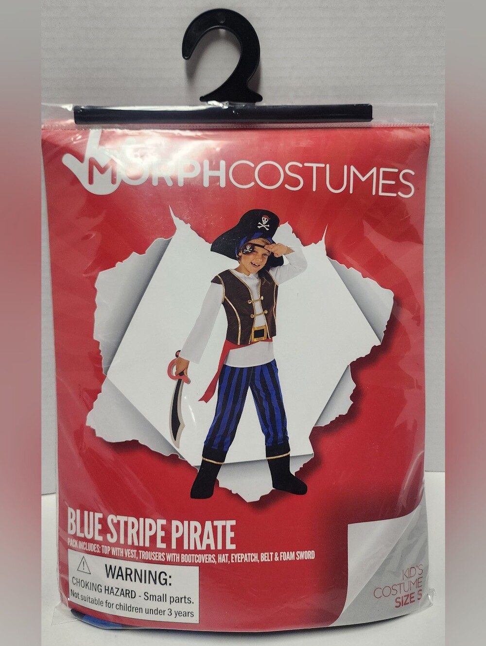 S (4-6) Boys Blue Stripe Pirate Kids Halloween Costume Sword Vest Morph New